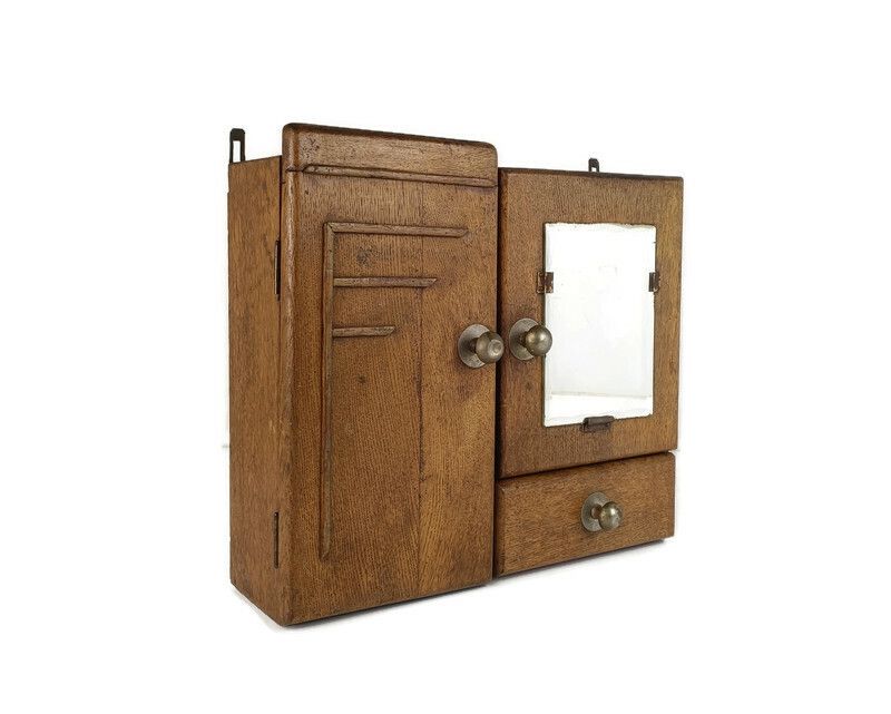 Gorgeous Antique Medicine Apothecary Cabinet Art Deco Beveled Glass Bathroom K