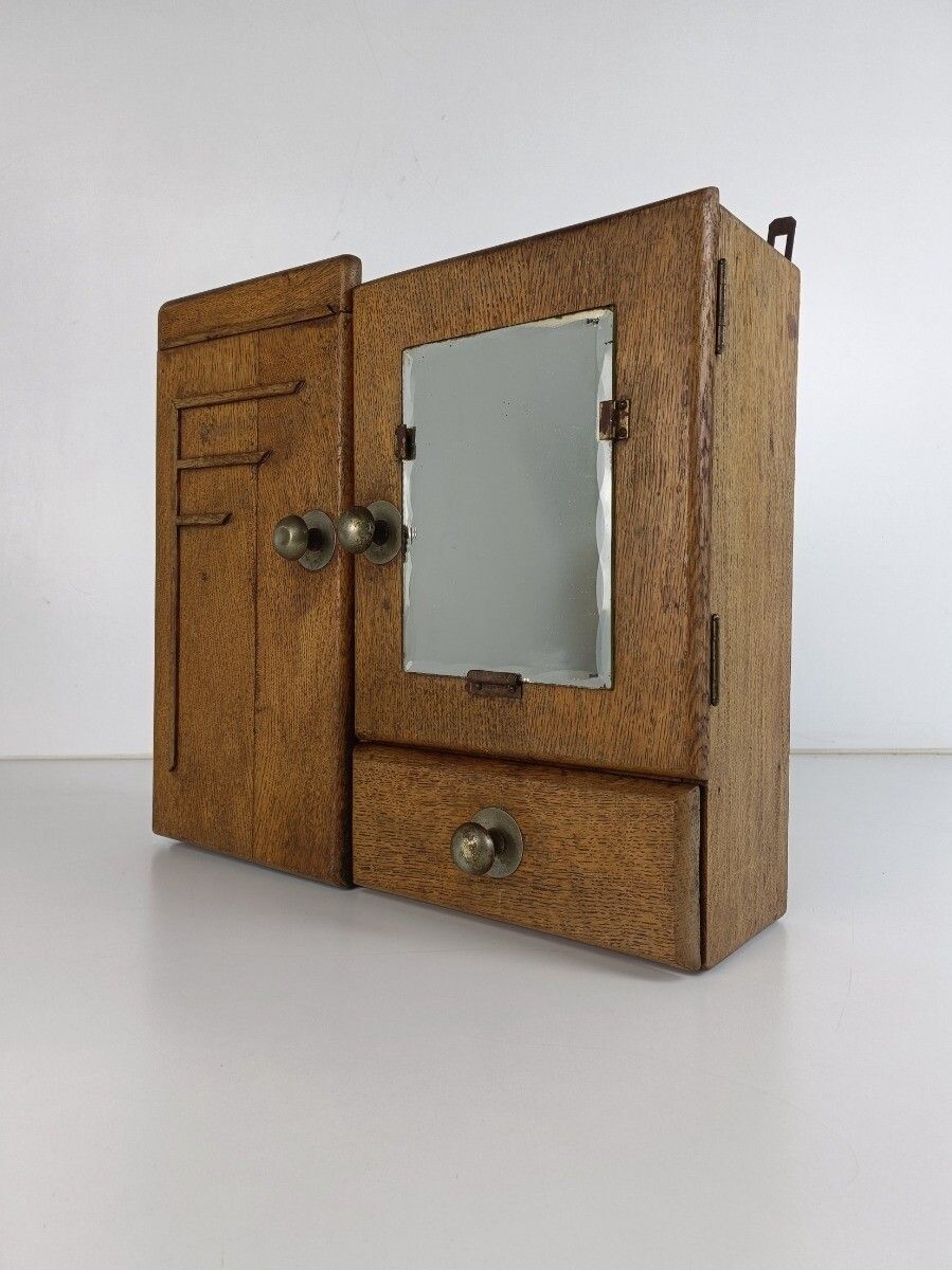 Gorgeous Antique Medicine Apothecary Cabinet Art Deco Beveled Glass Bathroom K photo for sale