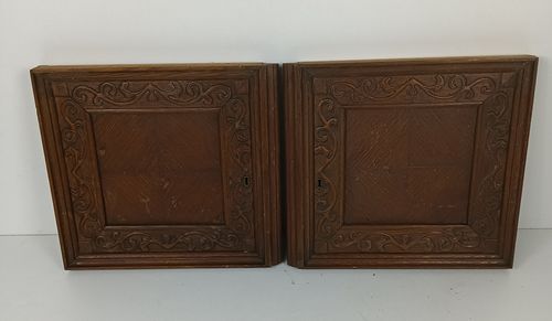 Antique Couple Of Door Panels Cabinet Carved Wood Inlay Beautiful Architectural photo vintage