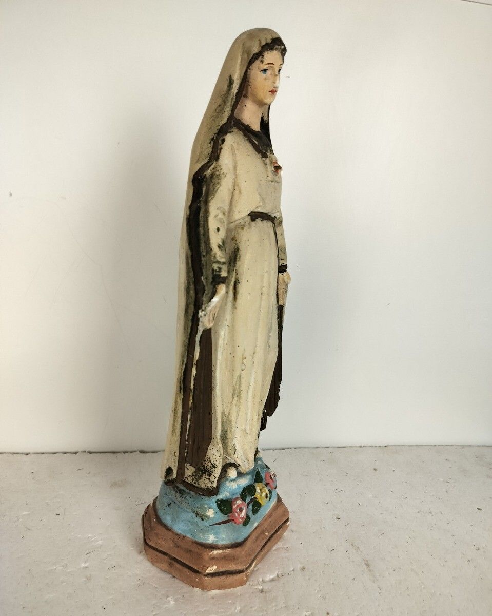 Statue Plaster Antique Notre Dame Pellevoisin Antique France Extremely Rare Coll photo furniture