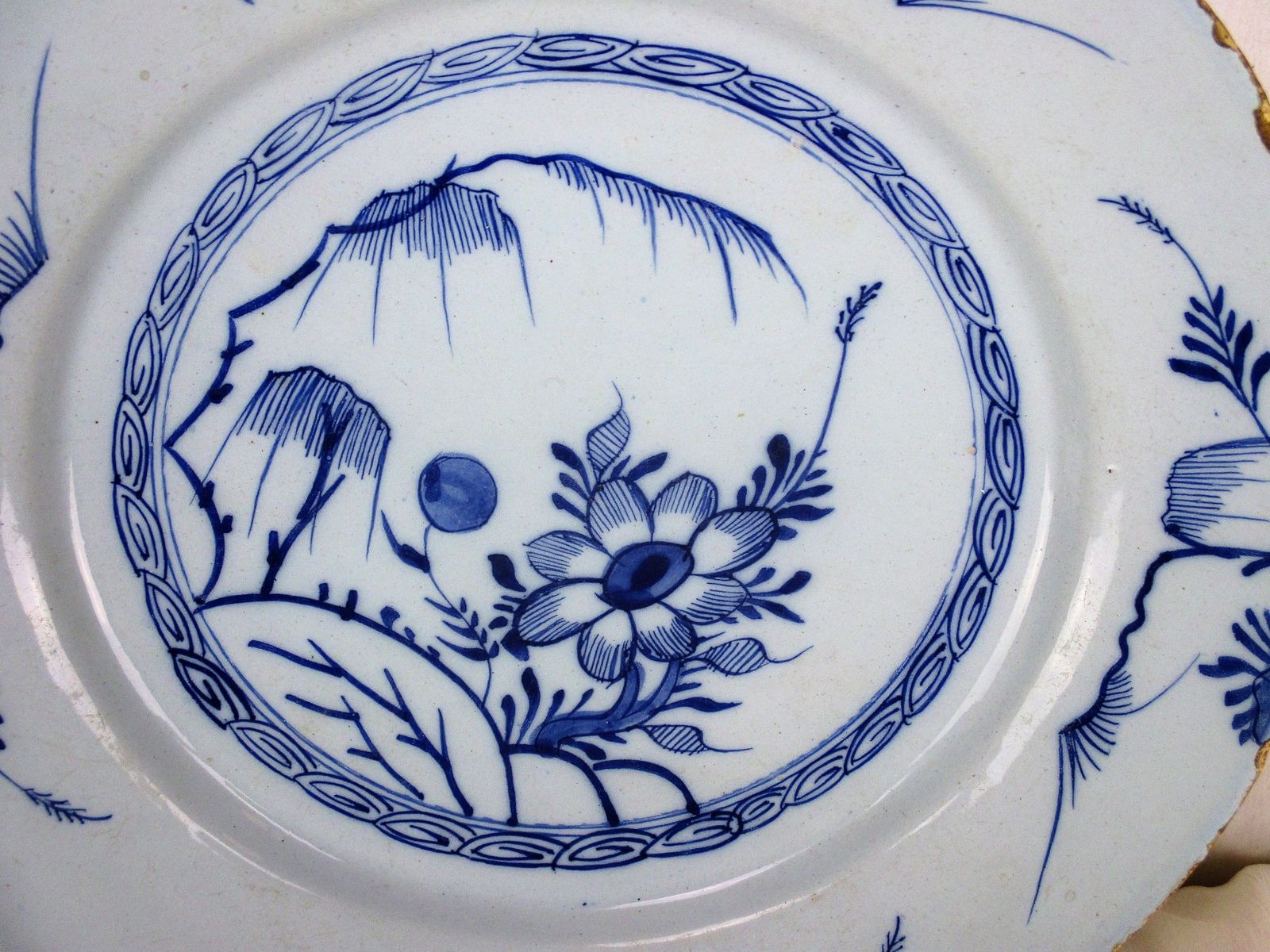 Antique 19th Century Large Delft Wall Hanging Charger Plate Blue White Flower photo furniture