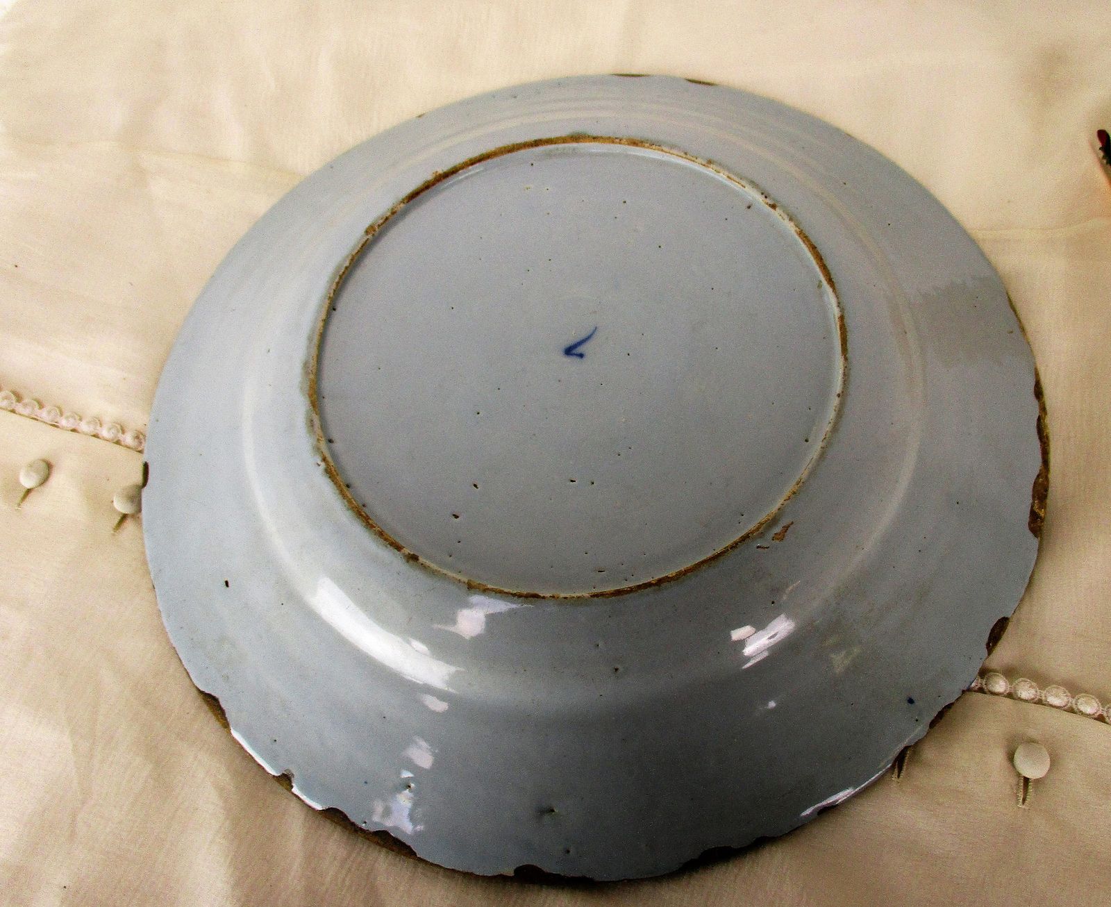 Antique 19th Century Large Delft Wall Hanging Charger Plate Blue White Flower photo buy