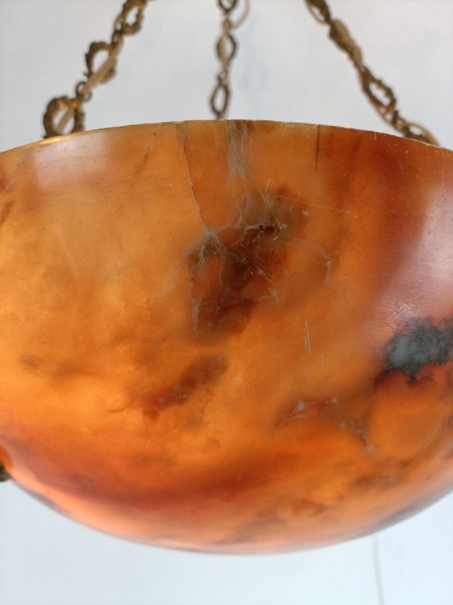 photo for sale Art Nouveau Pendant Chandelier Alabaster Amber Flower Shades 9 Lights  Antique G