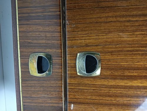Pair Couple Vintage Nightstands End Tables Mid Century Modern Wood Retro  Brown photo vintage