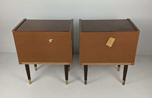 Furniture Pair Couple Vintage Nightstands End Tables Mid Century Modern Wood Retro  Brown photo