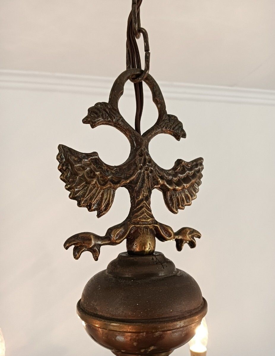 Flemish Dutch Chandelier 6 Arm Lights Brass Eagles Faces  Ornate Barn Farmhouse photo 487.0