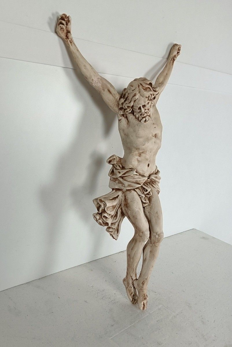 Antique Beautiful Sculpture Corpus Christi Crucifix Plaster Art Sculpture photo furniture