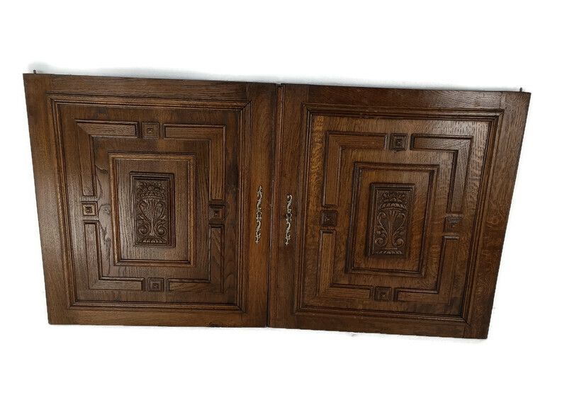 Pair Antique Hand Carved Oak Door Panels Reclaimed Architectural  Salvaged Wow