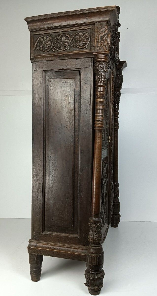 Gothic Antique 18th Century Carved Oak Religious Scenery Saint Dragon Cabinet Wo photo 9718.0