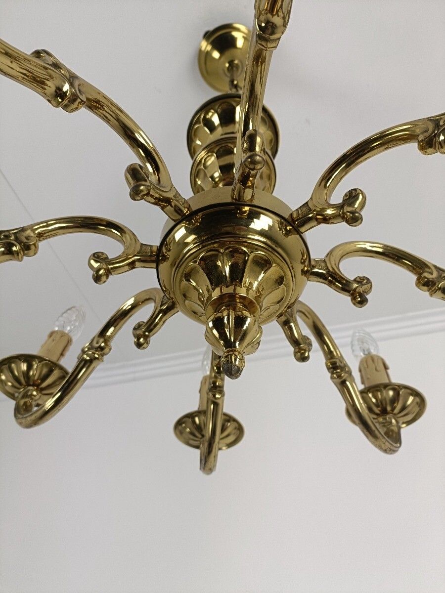Vintage Brass Chandelier Fixture Ceiling Light 8 Arms Ornate 70s photo buy