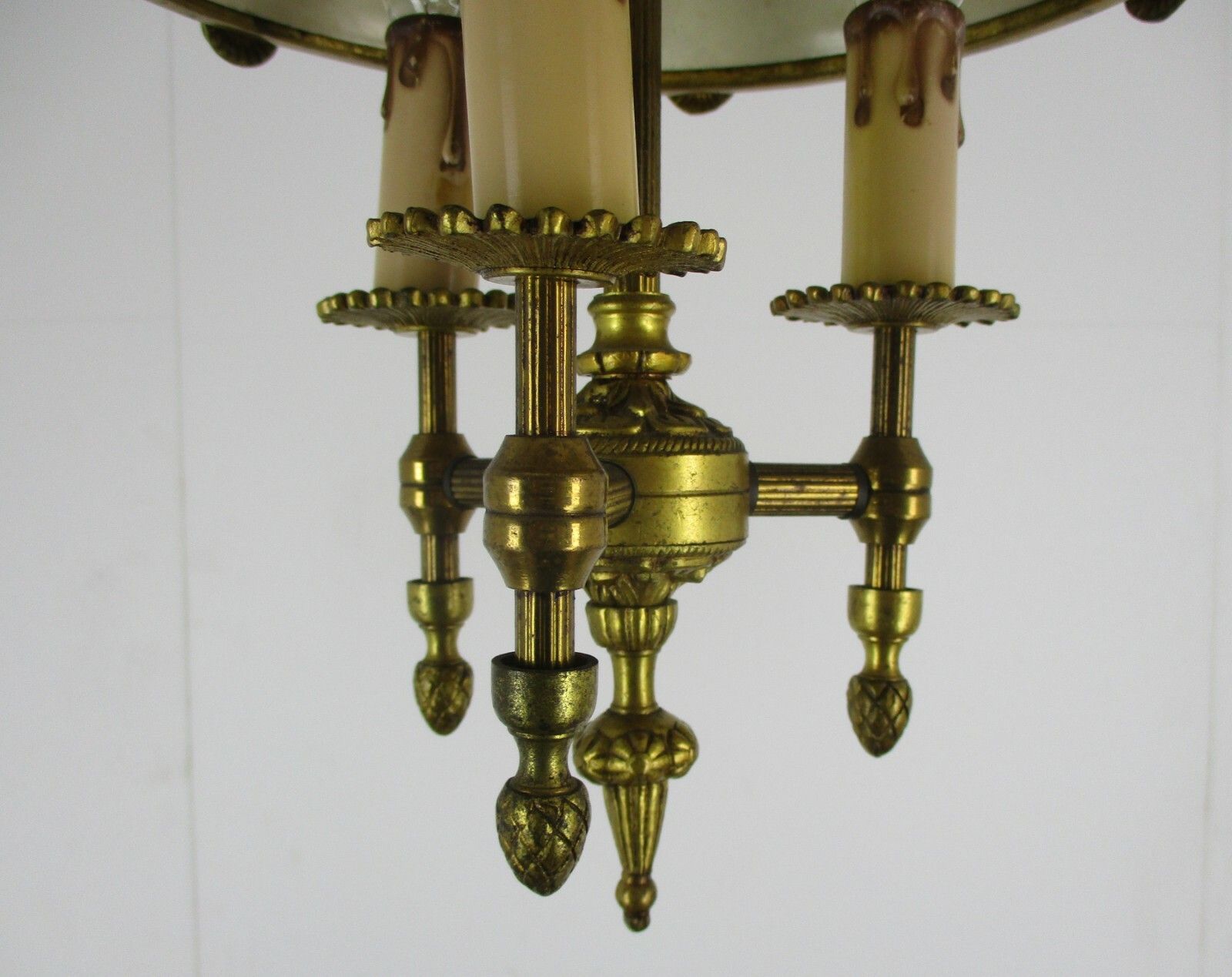 French Empire Bouillotte Chandelier 3 Lights Brown Tole Garlands Guirlandes Rare photo vinterior