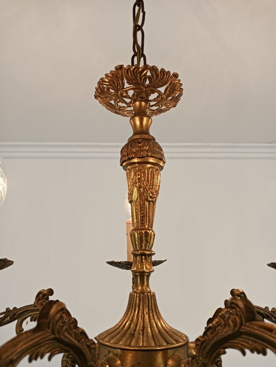 Small Vintage Ornate Brass Chandelier Modernist 5 Lights Fixture photo furniture