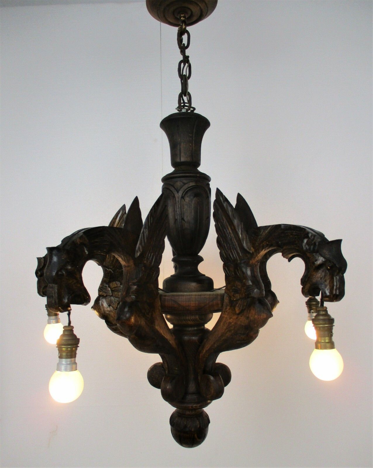 Gothic Hand Carved Wooden Ornate Chandelier 5 Arms Lights  Dragons  Wow photo furniture