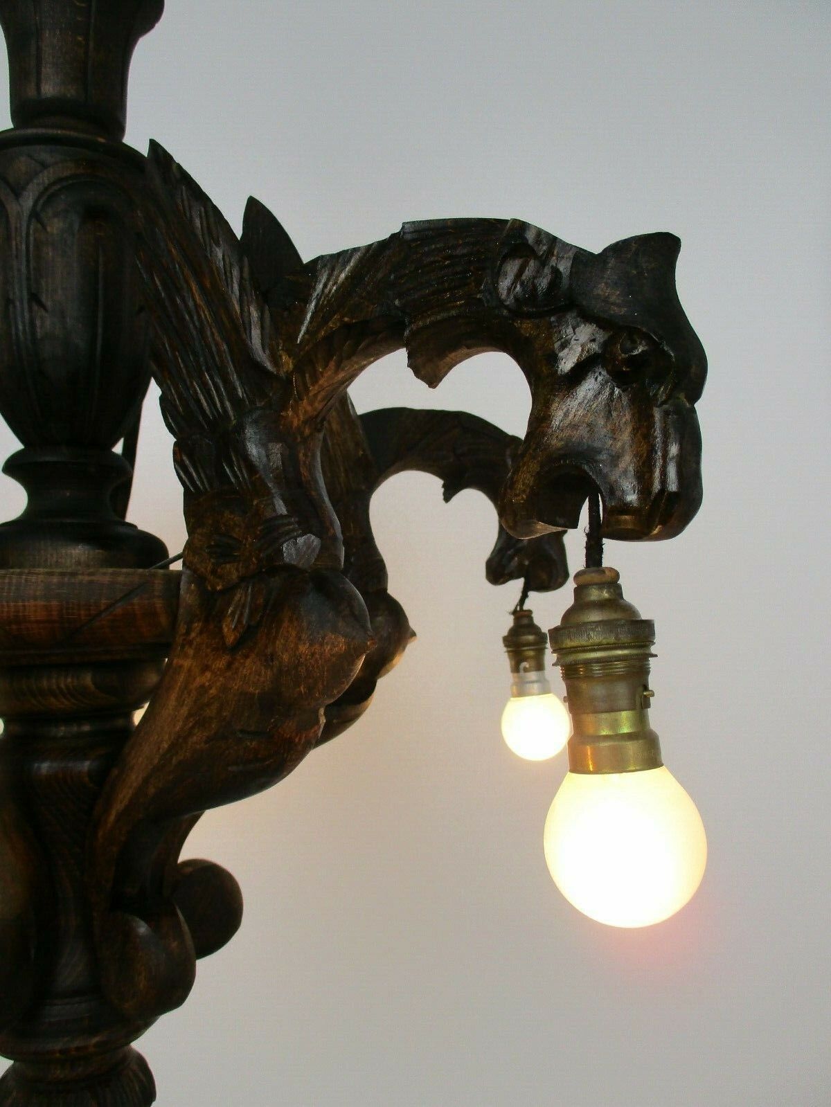 Gothic Hand Carved Wooden Ornate Chandelier 5 Arms Lights  Dragons  Wow photo for sale