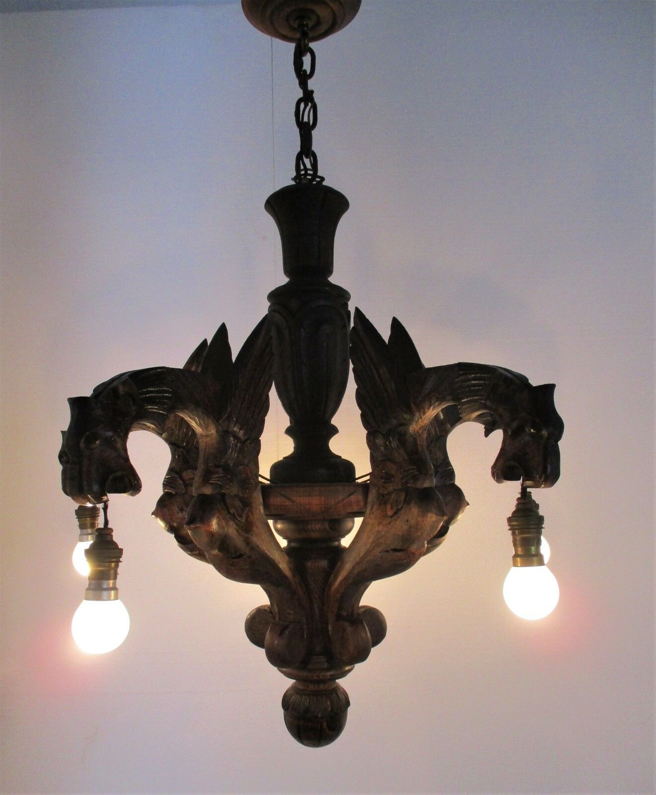 Gothic Hand Carved Wooden Ornate Chandelier 5 Arms Lights  Dragons  Wow photo vinterior