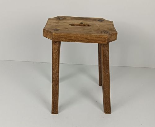Funky Antique Milking Stool Plant Stand Pedestal Carved Wood, France Rustic Side photo for sale