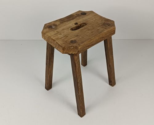 Funky Antique Milking Stool Plant Stand Pedestal Carved Wood, France Rustic Side photo Furniture