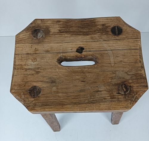 Funky Antique Milking Stool Plant Stand Pedestal Carved Wood, France Rustic Side photo buy