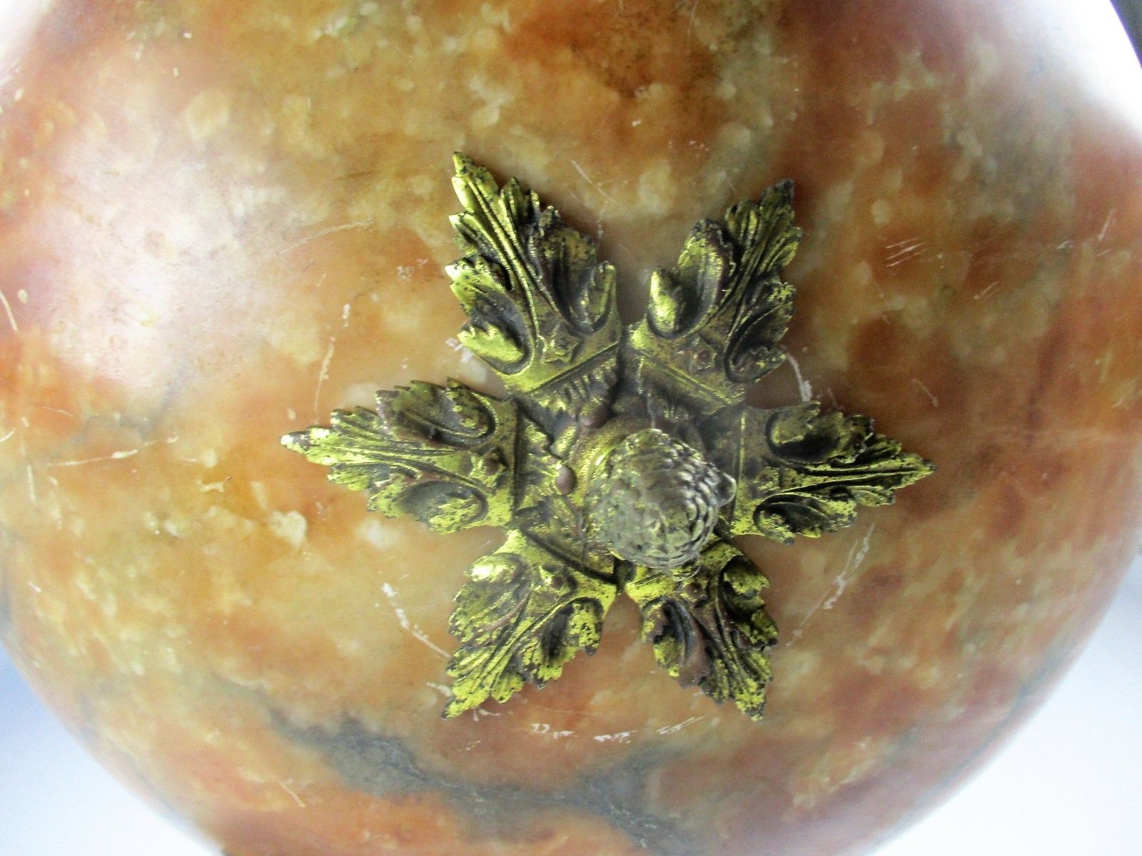 Art Nouveau Pendant Chandelier Alabaster Amber Flower Shades 4 Lights Ormolu photo buy
