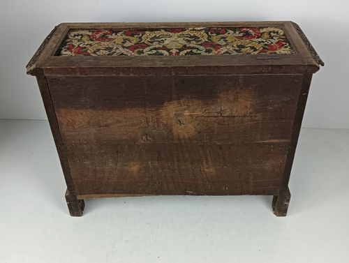 Home Decor Antique 19th Century Ornate Carved Wooden Box Chest Trunk Tapestry Stunning Wow photo