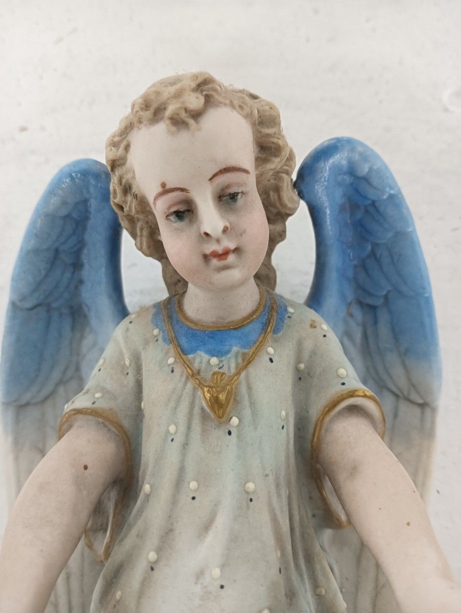 Large Holy Water Font Vessel Antique Marked M&L Angel Wall Hanging Christianity photo furniture