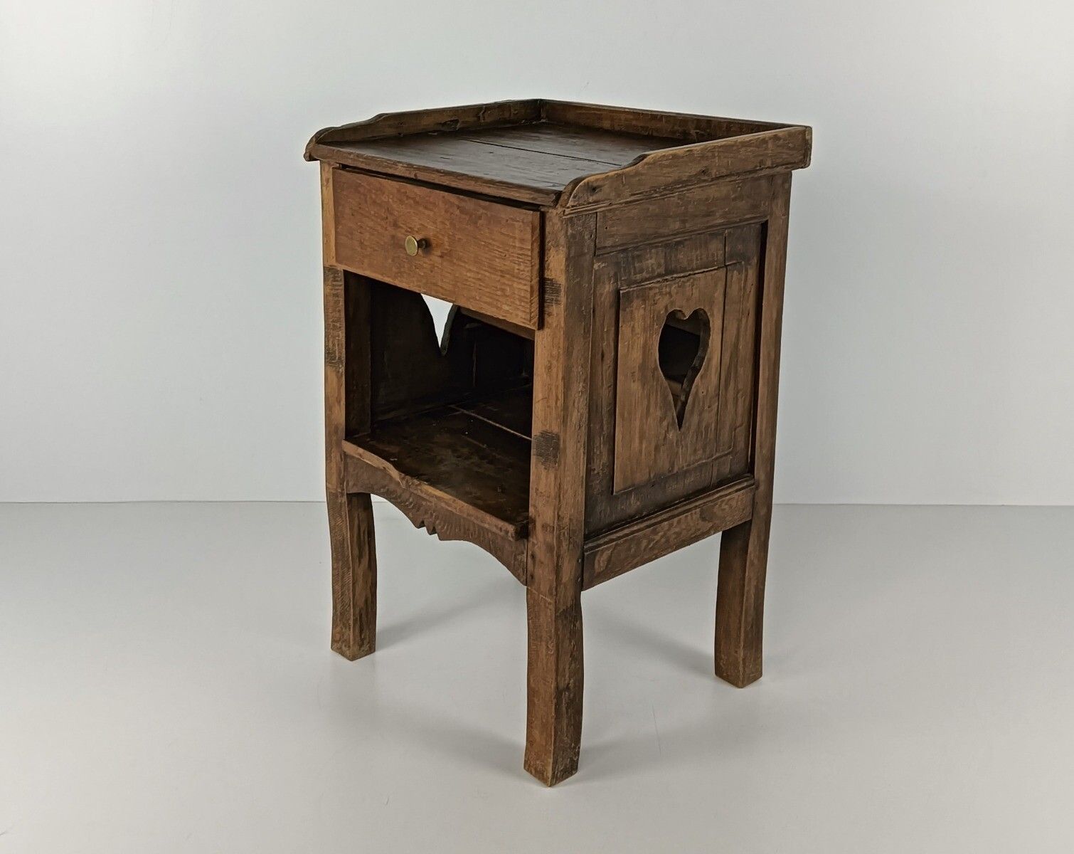 Antique French Country 19th Century Oak  Bedside Table Nightstand Drawer Heart D photo furniture