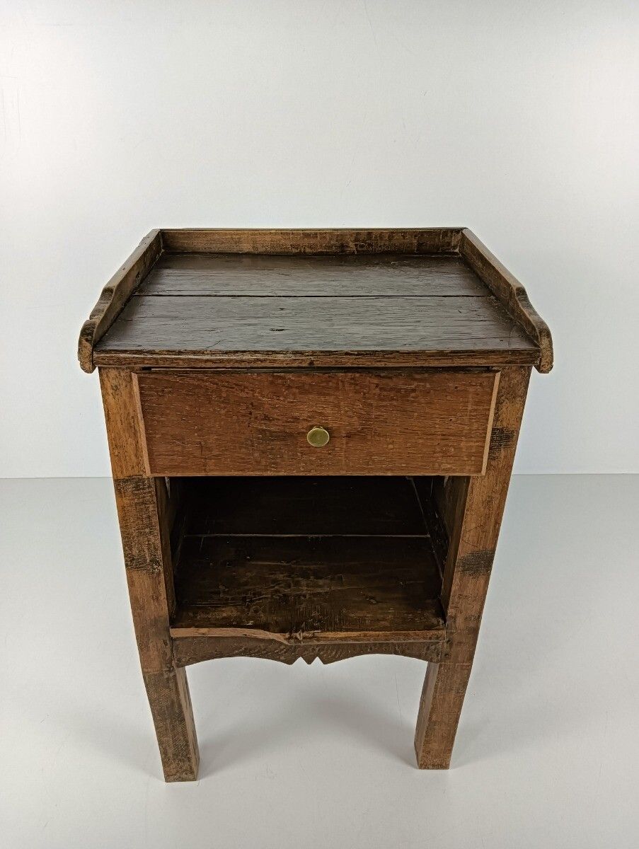 Antique French Country 19th Century Oak  Bedside Table Nightstand Drawer Heart D photo for sale