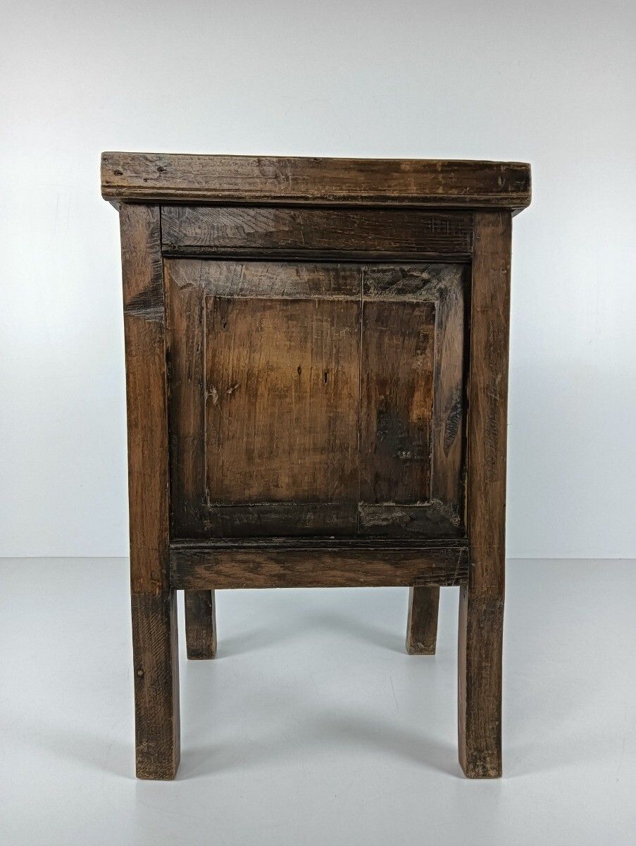 Antique French Country 19th Century Oak  Bedside Table Nightstand Drawer Heart D photo vintage