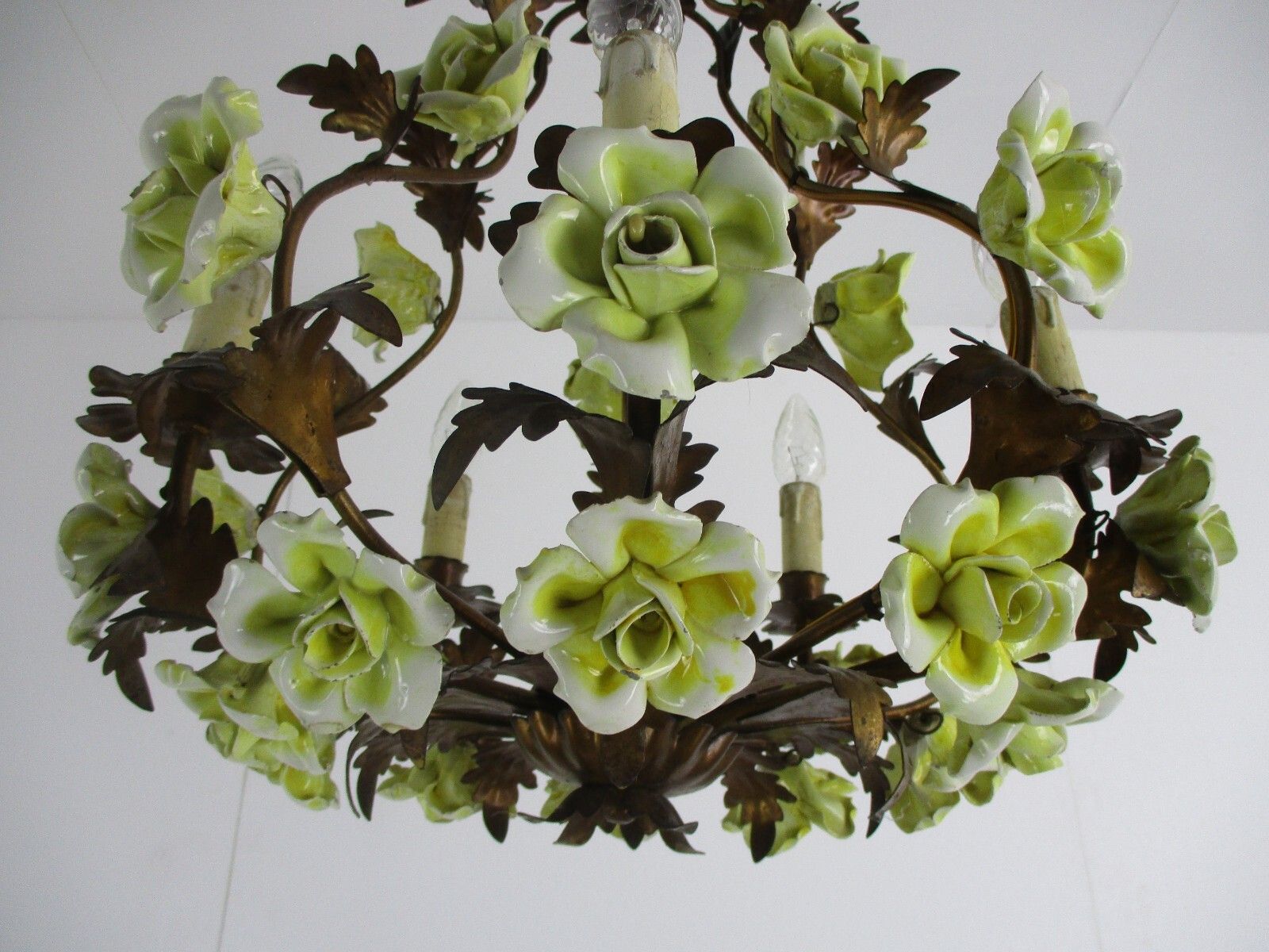 photo furniture Italian Chandelier 5 Arm Lights Ornate Faux Brass Porcelain Flowers  Wow
