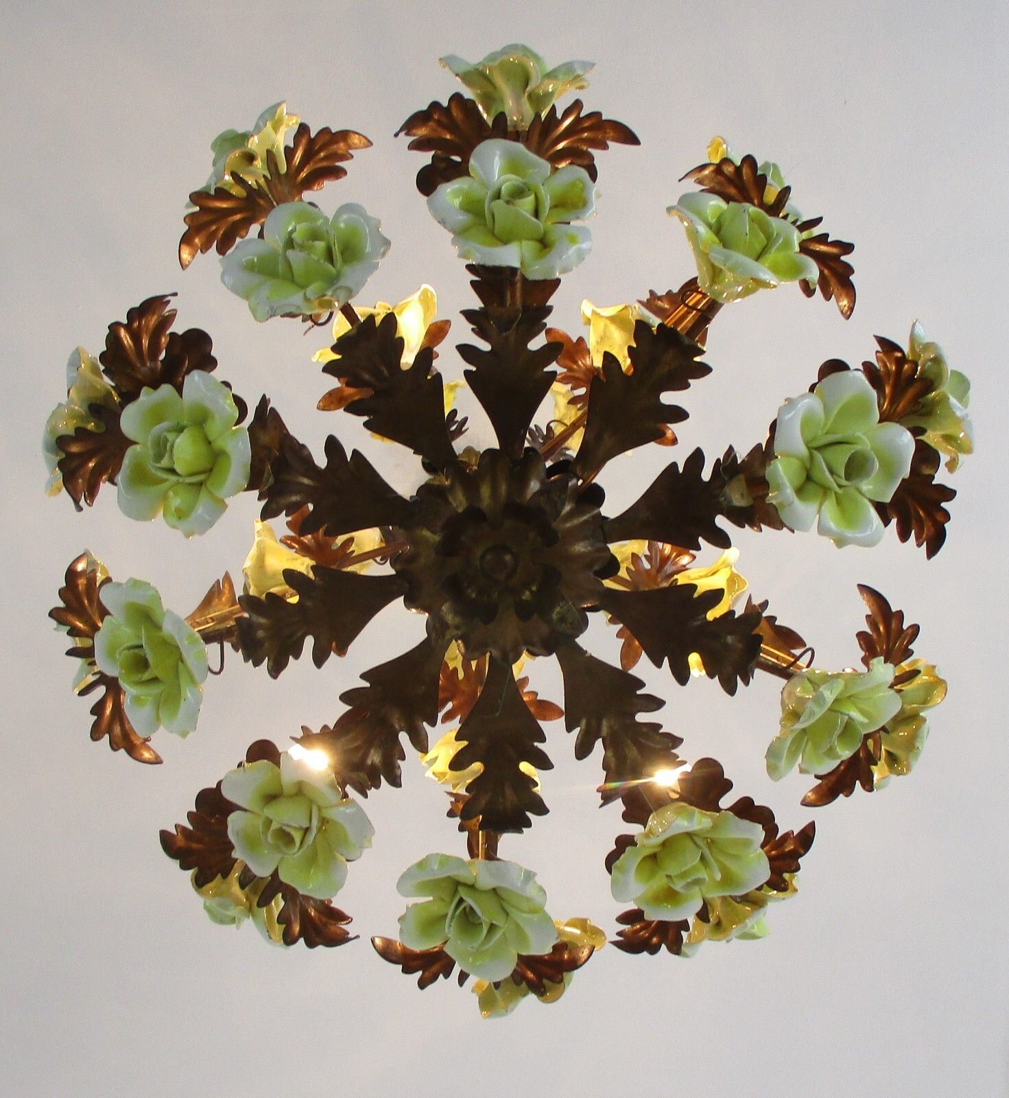 Lighting Italian Chandelier 5 Arm Lights Ornate Faux Brass Porcelain Flowers  Wow photo
