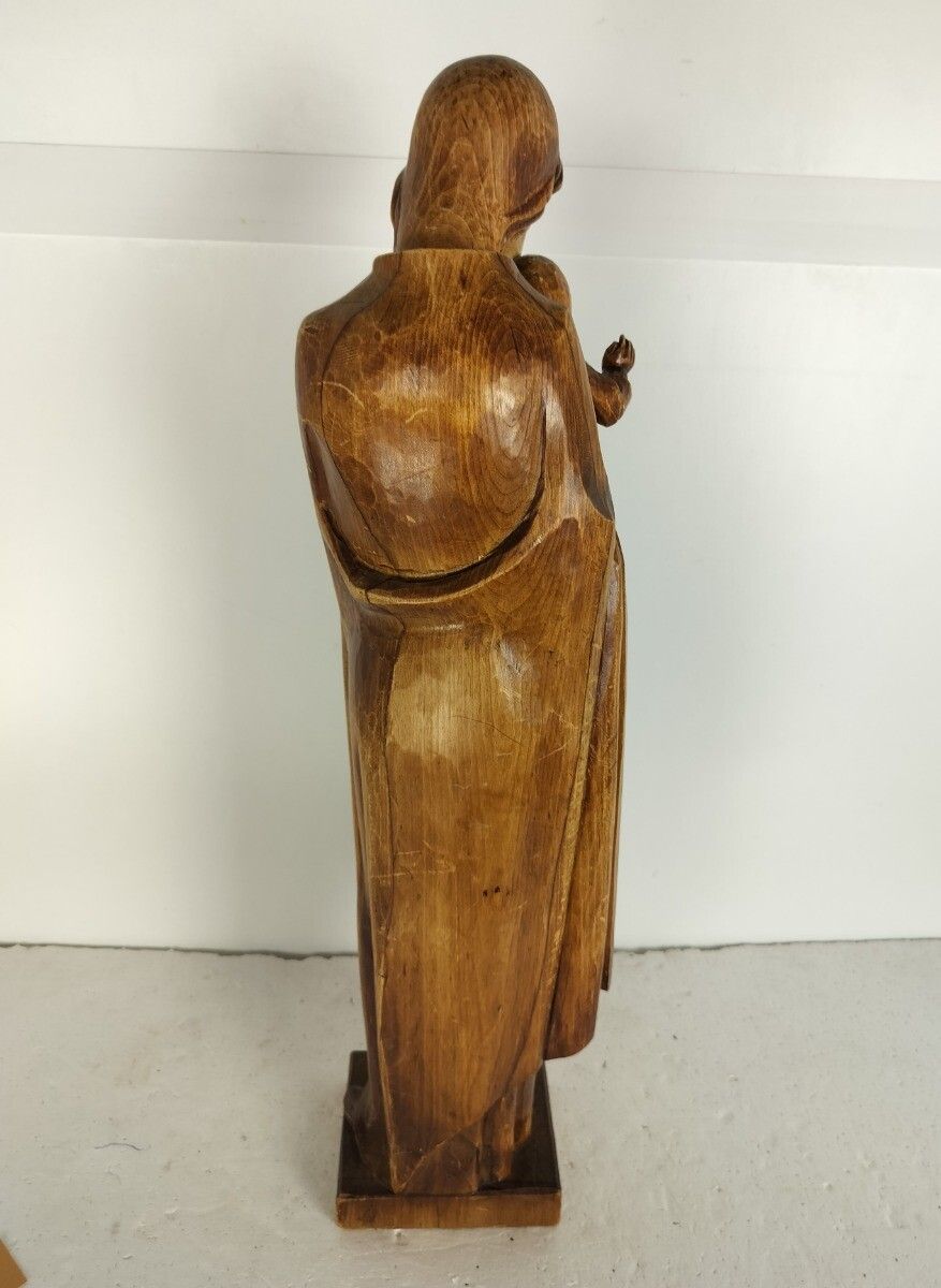 Large Vintage Hand Carved Wood Wooden Statue Oberammergau Virgin Mary Infant Jes photo vinterior