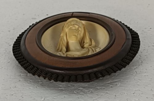 Antique Wall Hanging Antique Meerschaum Mini Small Metal Frame Madonna Virgin Ma photo Art