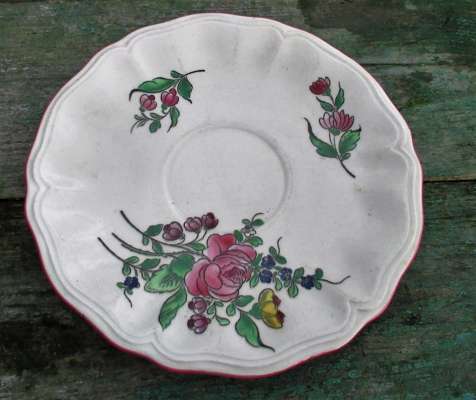 Antique Small  Porcelain Plate French Faience Luneville Flower Strasbourg Marked