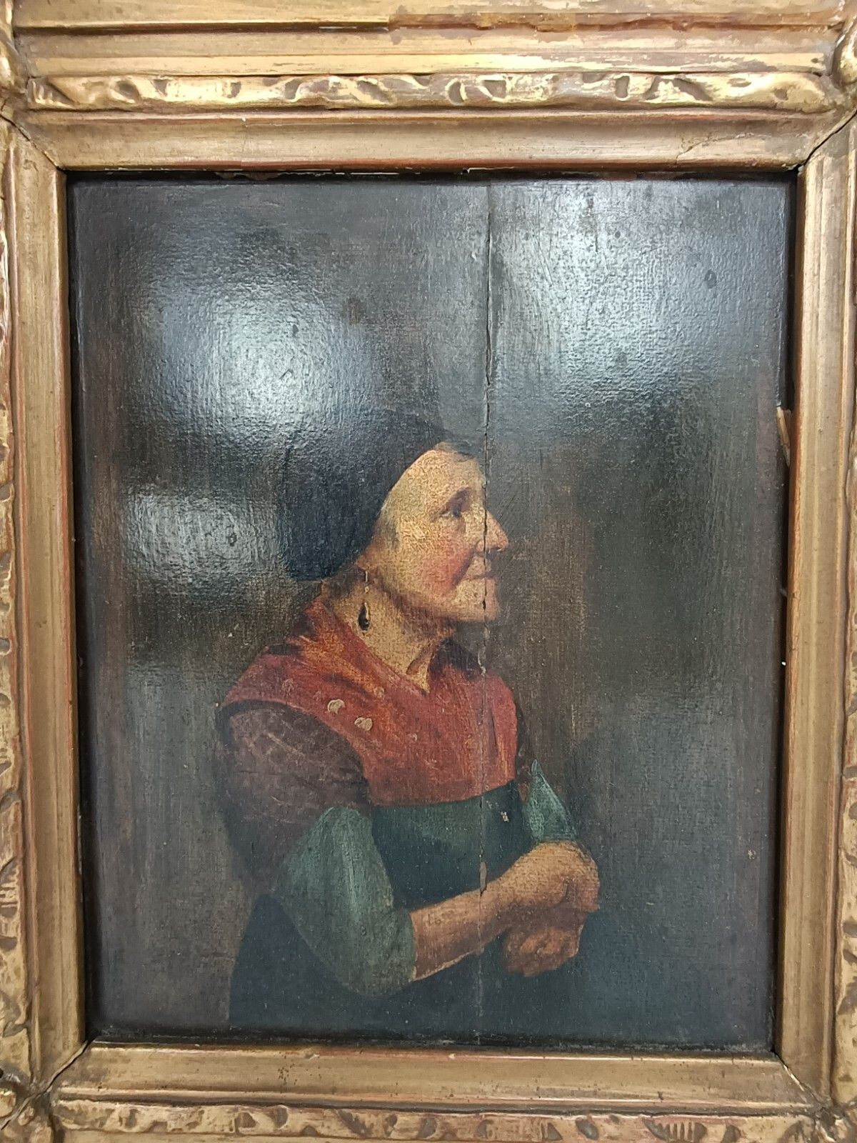 Oil Painting On Wood Gorgeous Plaster  Frame Portrait Of A Lady Antique photo buy