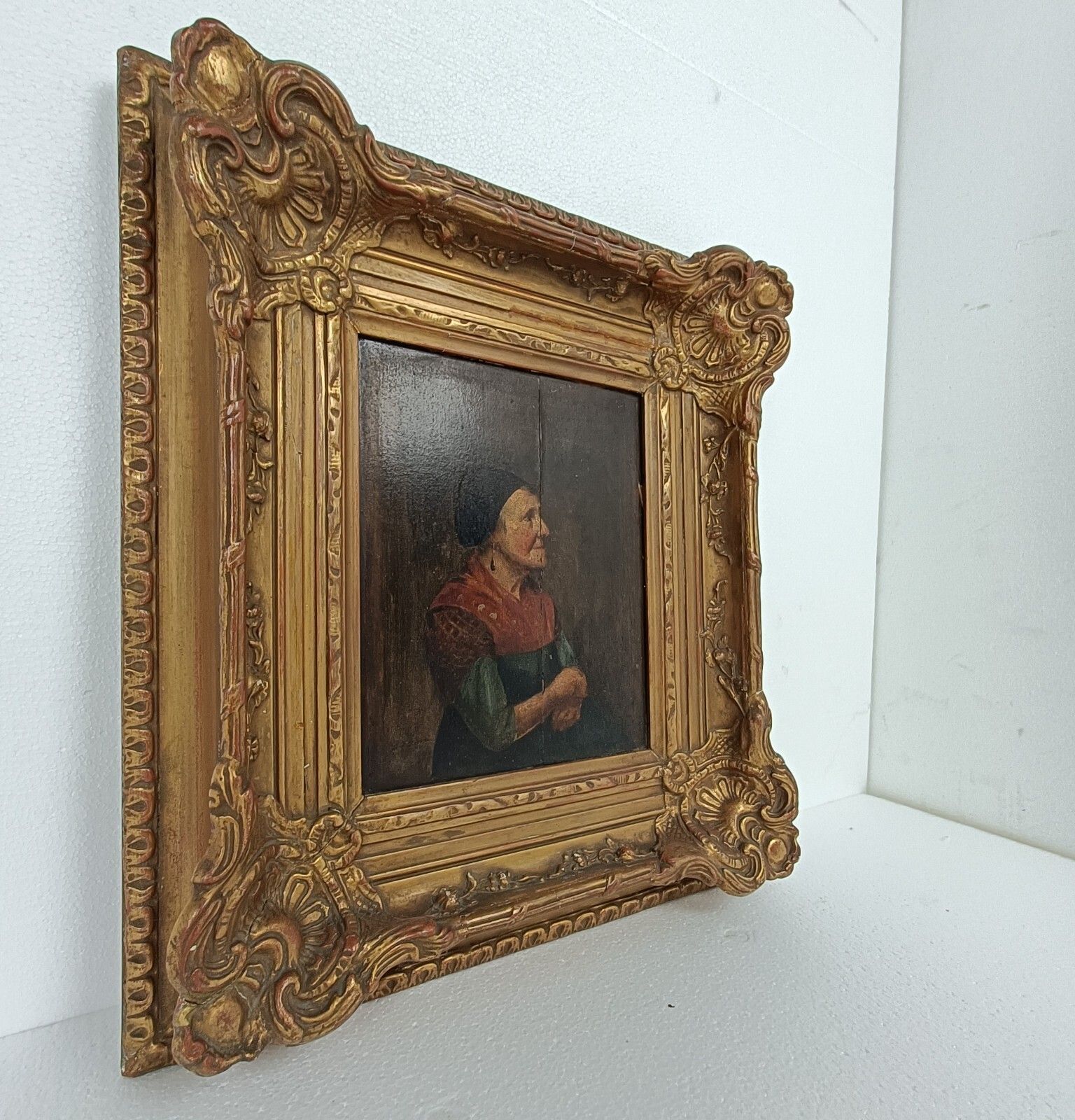 photo furniture Oil Painting On Wood Gorgeous Plaster  Frame Portrait Of A Lady Antique
