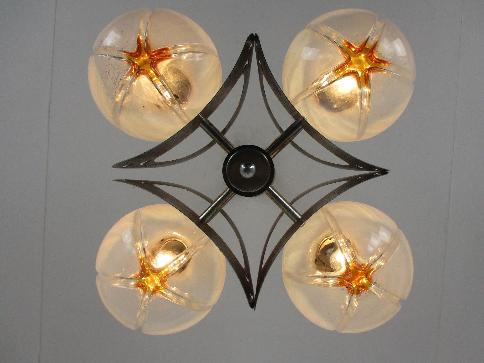 Design Mazzega Murano Chandelier 5 Lights Art Glass Chrome Space Age Italian photo 446.0