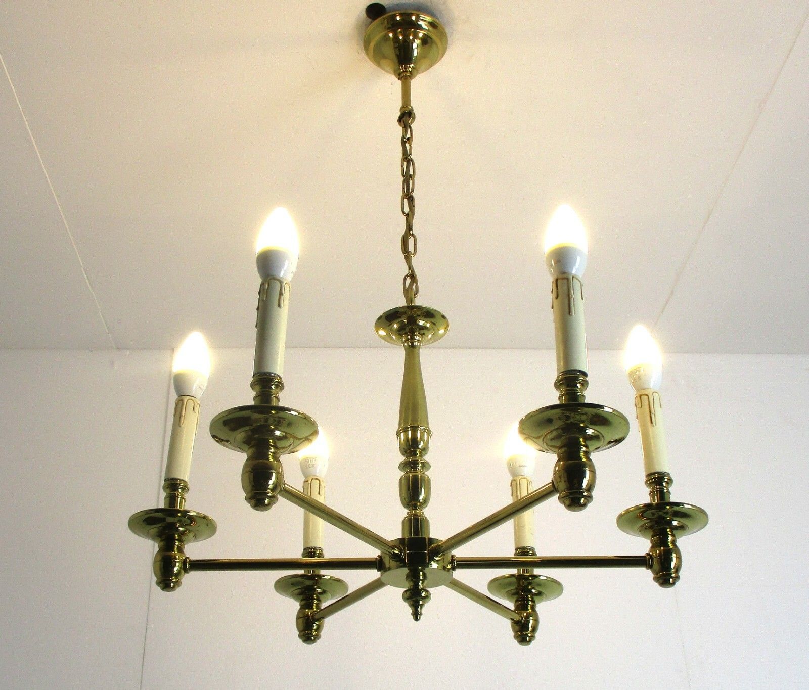 Stunning Chandelier 6 Lights Heavy Brass Hollywood Regency Ornate  70s Vintage photo furniture
