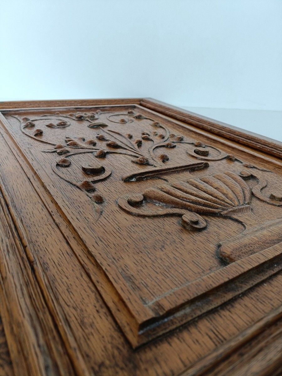photo furniture Pair Antique Hand Carved Wood Door Panels Flower Baskets Reclaimed Architectural