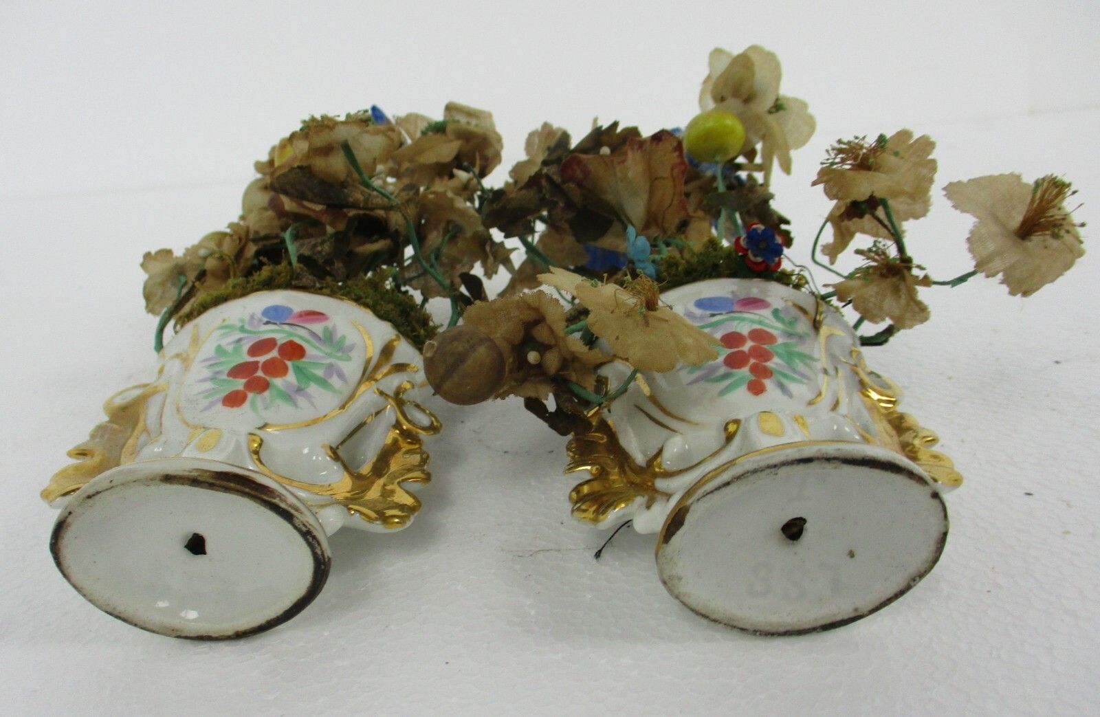 Antique Couple Porcelain Fan Flair Vases Flower Bridal Bouquet Vieux Paris photo buy