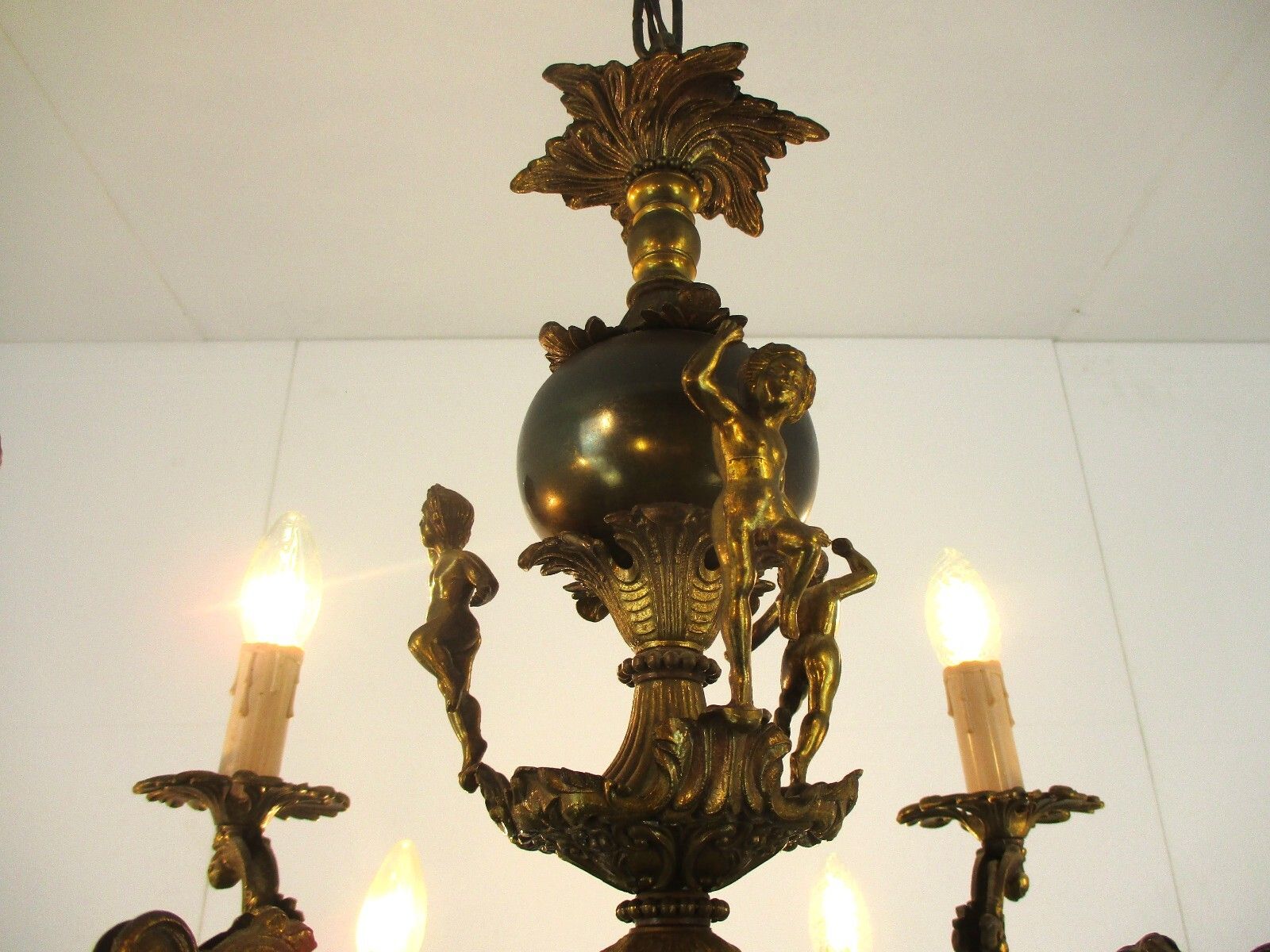 Vintage Chandelier Putti Cherubs Angels 12!! Arm Lights Brass Gorgeous  Two Tier photo furniture