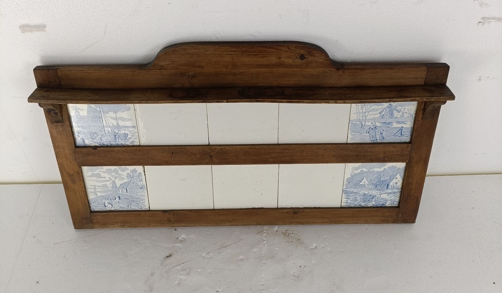 Kitchen Herbs Wall Hanging Cabinet  Wood Ceramic Tiles Blue White Antique Barn S photo furniture