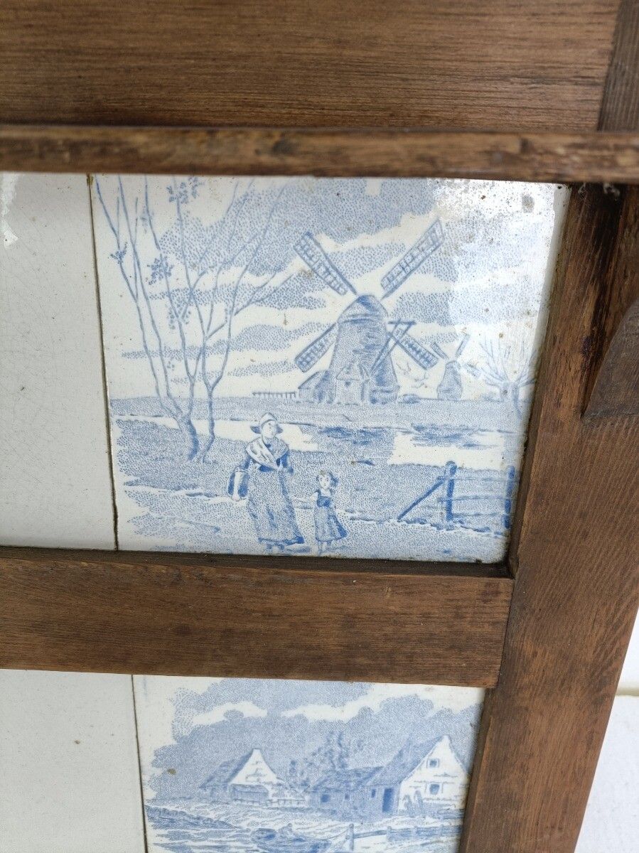 Kitchen Herbs Wall Hanging Cabinet  Wood Ceramic Tiles Blue White Antique Barn S photo for sale