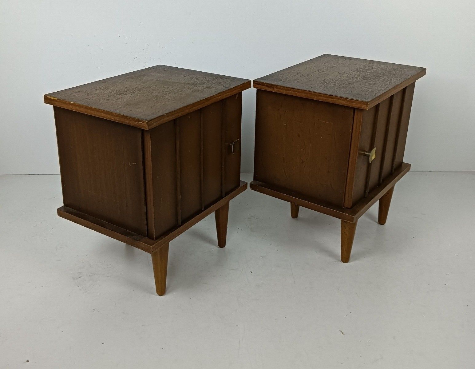 Pair Of Modernist Wooden Nightstands Bedroom Cabinets Small End Tables Vintage photo furniture
