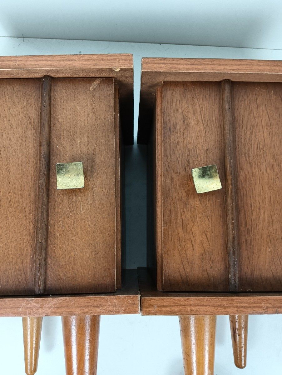 Pair Of Modernist Wooden Nightstands Bedroom Cabinets Small End Tables Vintage photo vintage