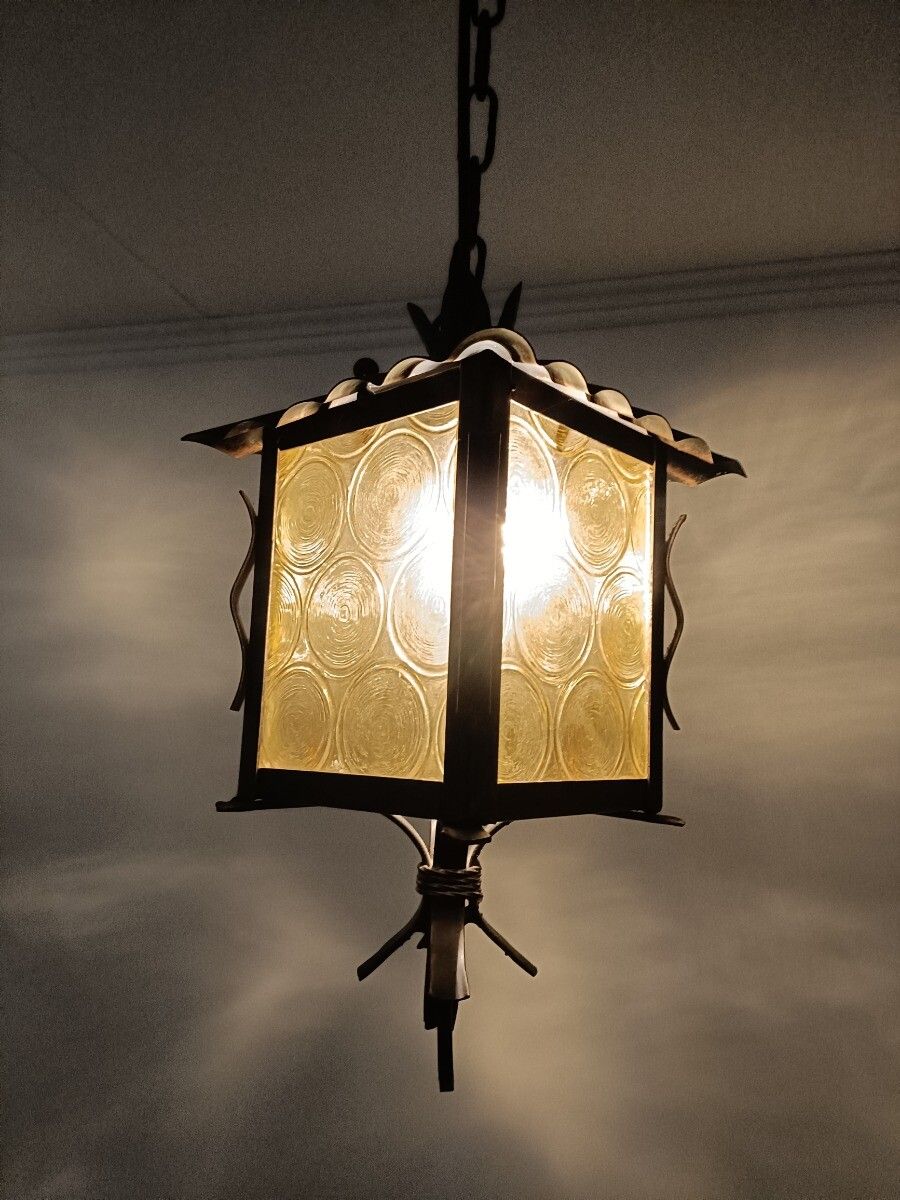 244.0 Pendant Lantern Chandelier Amber Art Glass Ceiling Light Brass Beautiful Wrought photo