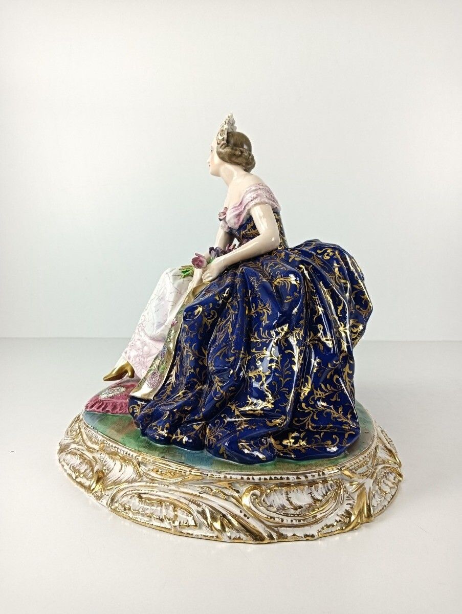 Large Porcelain Statue Figurine Lady Marked Guido Cacciapuoti Italy Vintage photo Art