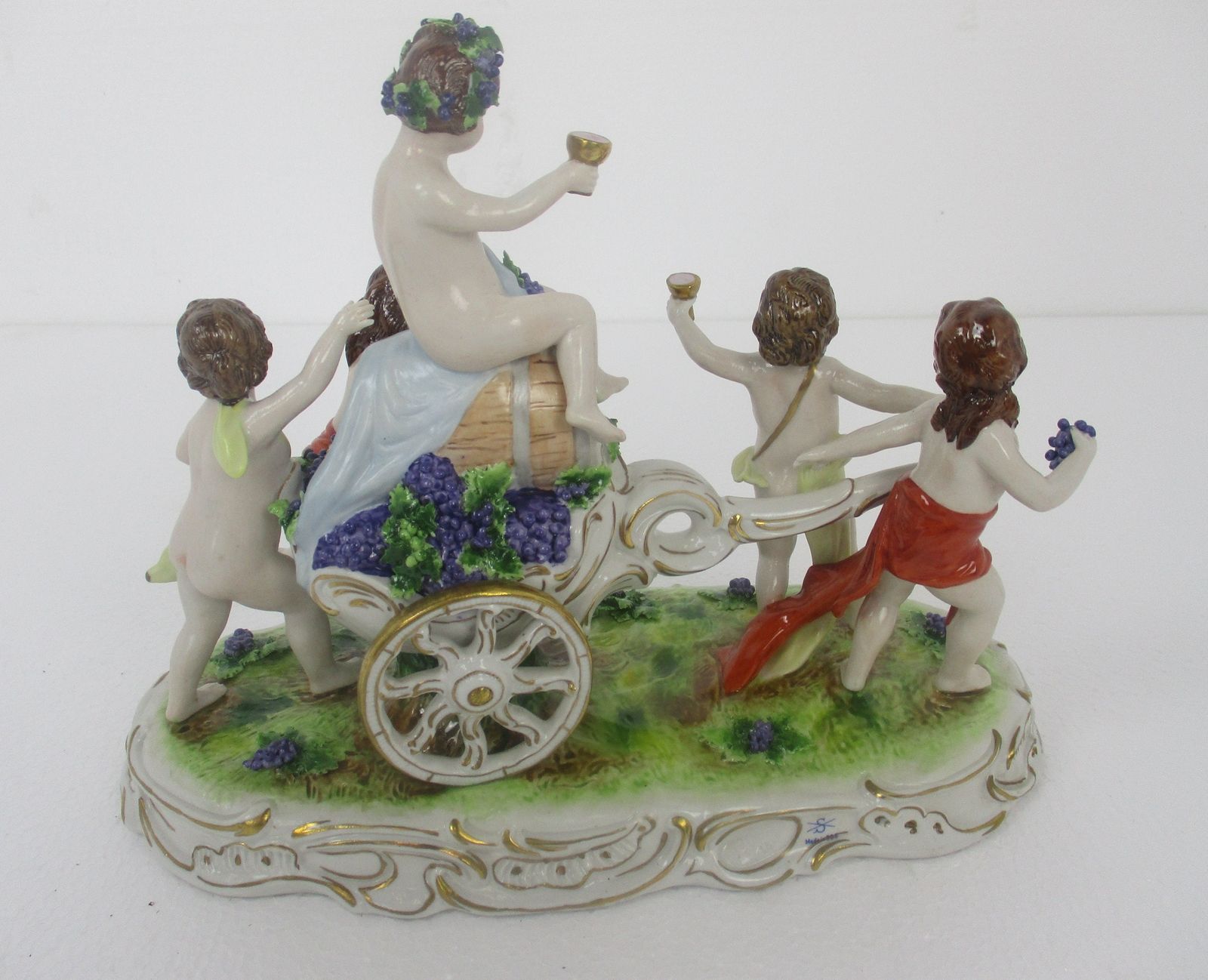 German Porcelain Statue Figurine Bacchus Putti Grapes Carriage Stunning Marked S photo buy