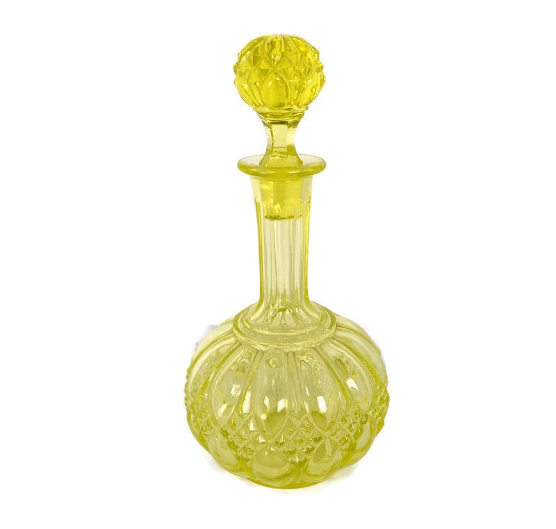 Art Glass Bottle Lidded Art Deco Antique Bubbled Hobnails Glass Yellow Gorgeous