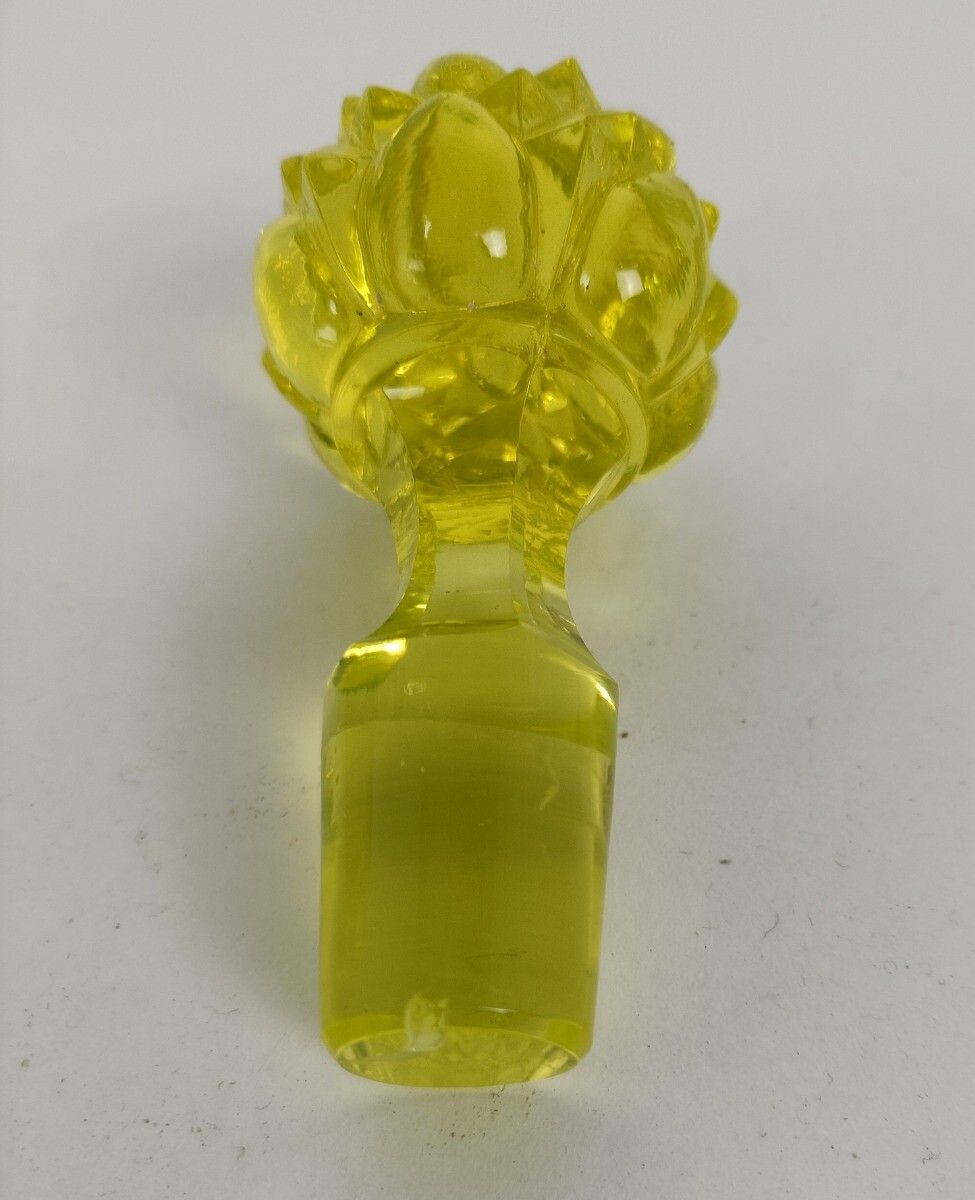Art Glass Bottle Lidded Art Deco Antique Bubbled Hobnails Glass Yellow Gorgeous photo 162.0