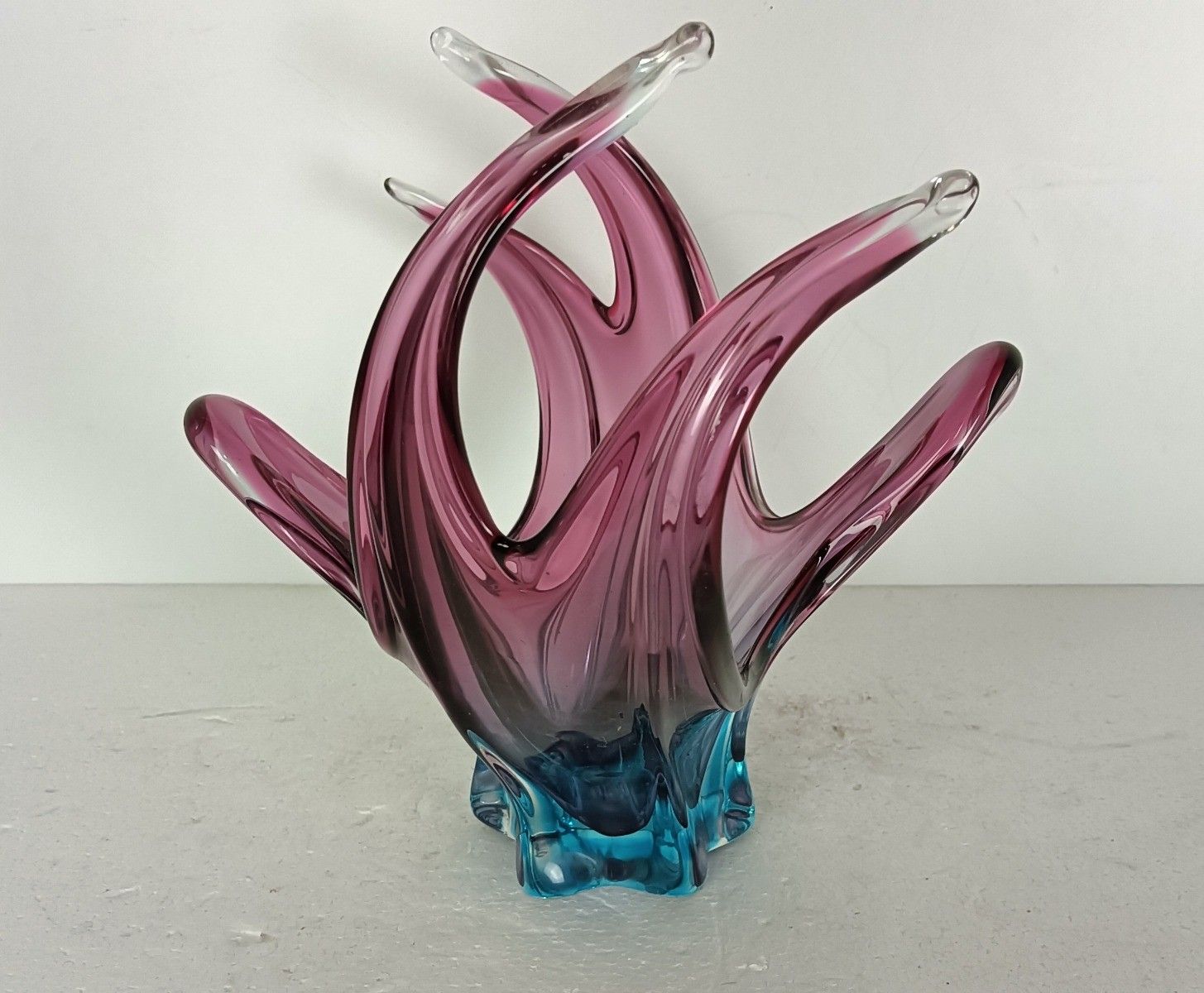 Blue  Cranberry Murano Italian Art Glass Centerpiece Dish Bowl Mid Century Vinta photo 182.0